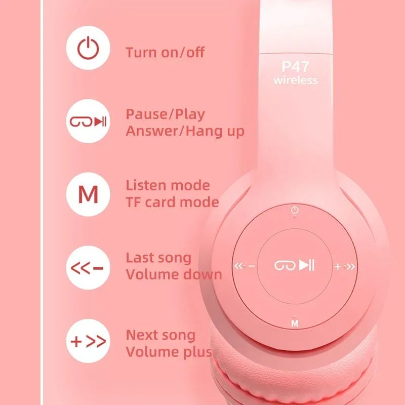 Cat Ear Bluetooth-Compatible Headphones
