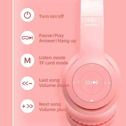 Cat Ear Bluetooth-Compatible Headphones
