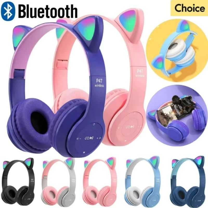 Cat Ear Bluetooth-Compatible Headphones
